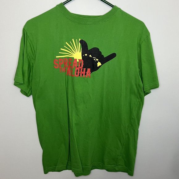 Seren Spread The Aloha Mens Medium Green T-Shirt Hang Loose Short Sleeve VGCond - Picture 1 of 7